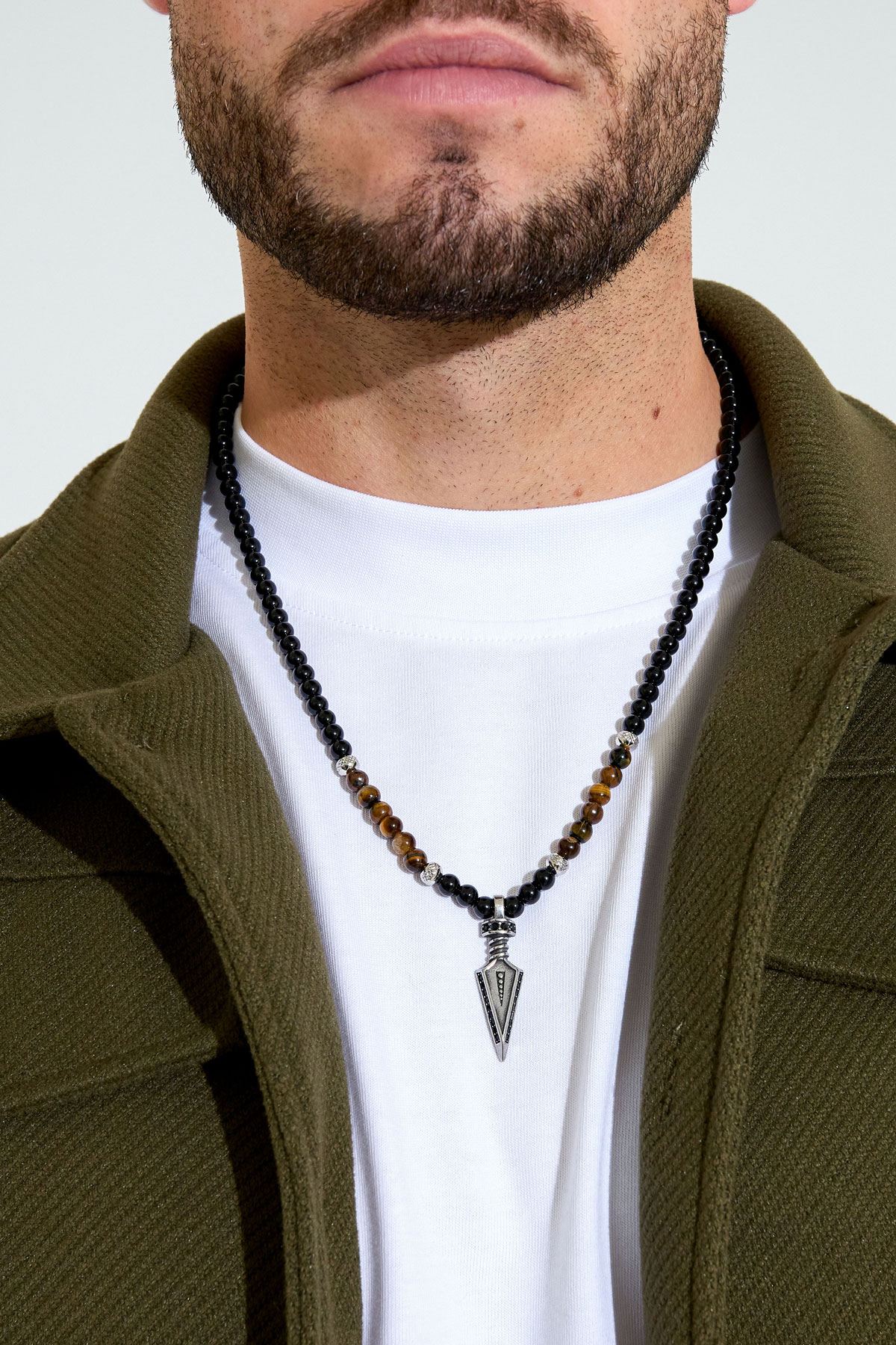 Collier perles avec breloque homme - marron h5 Image3